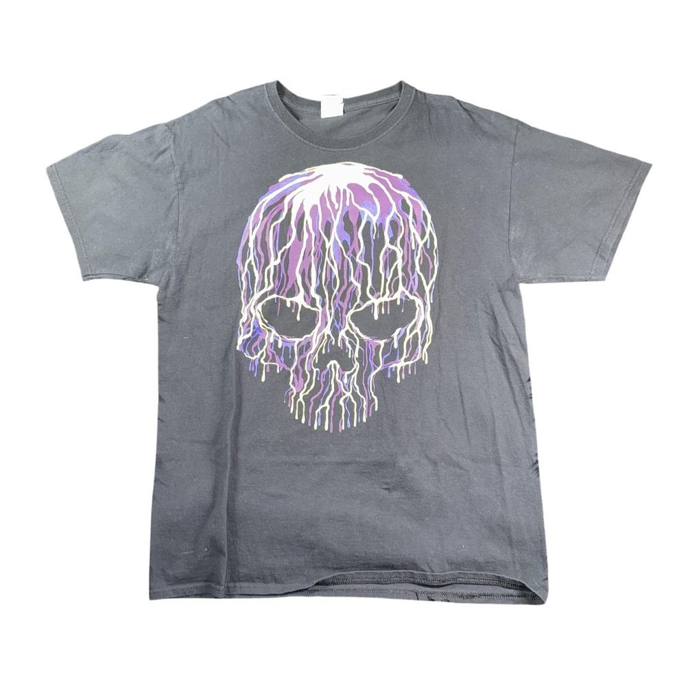 Fruit of the Loom Shirt Mens Large Black Dripping Skull Graphic Tee Streetwear